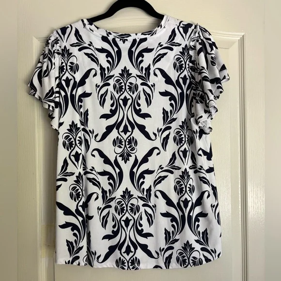 NWT Chico’s Touch of Cool Swirl Ruffle Sleeve Tee Navy - Picture 4 of 7